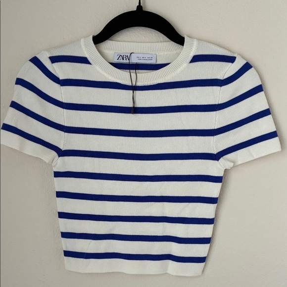 Zara Navy and White Striped Knit Tee - Picture 1 of 2